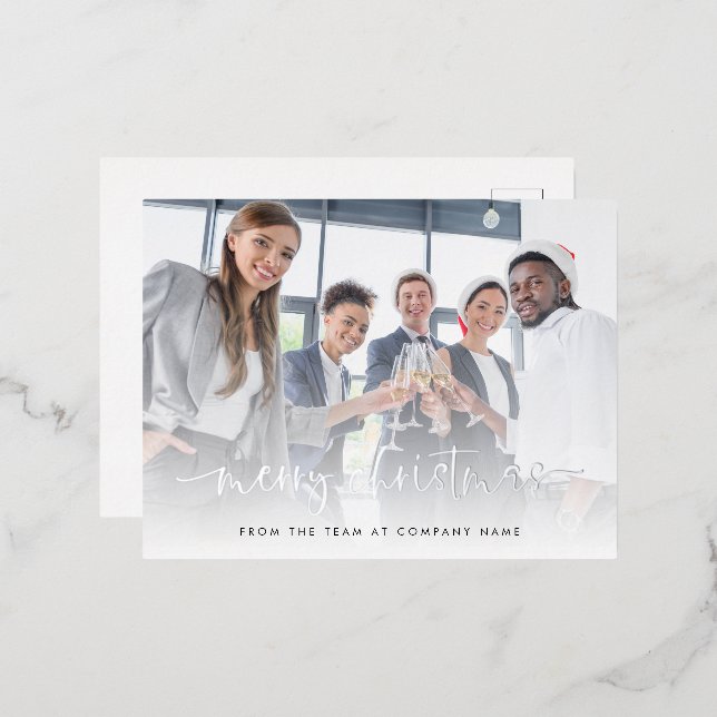 Elegant Photo Script Merry Christmas Real  Foil Holiday Postcard (Front/Back)