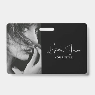 Elegant Photo Script Name Title ID Badge