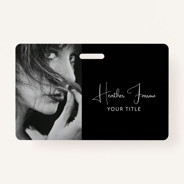 Elegant Photo Script Name Title  ID Badge (Front)