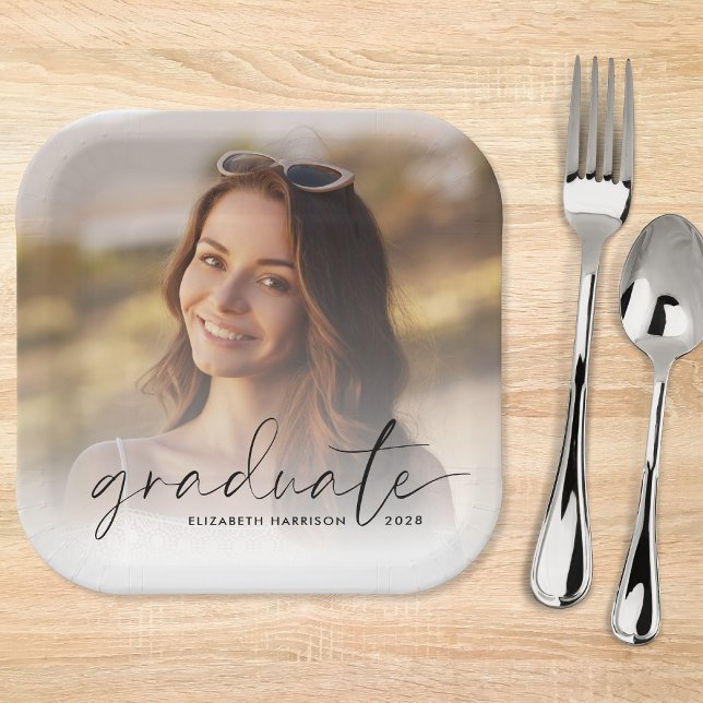 Elegant Photo Script Overlay Graduation Party Paper Plate (Creator Uploaded)