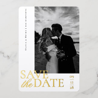 Elegant Photo Script Save the date Foil Holiday Card