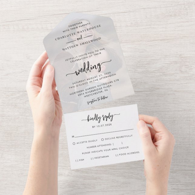 Elegant Photo Script Wedding All In One Invitation (Tearaway)