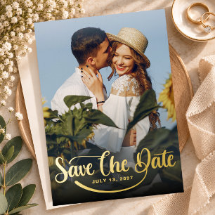 Elegant Photo Script Wedding Save the Dates Gold