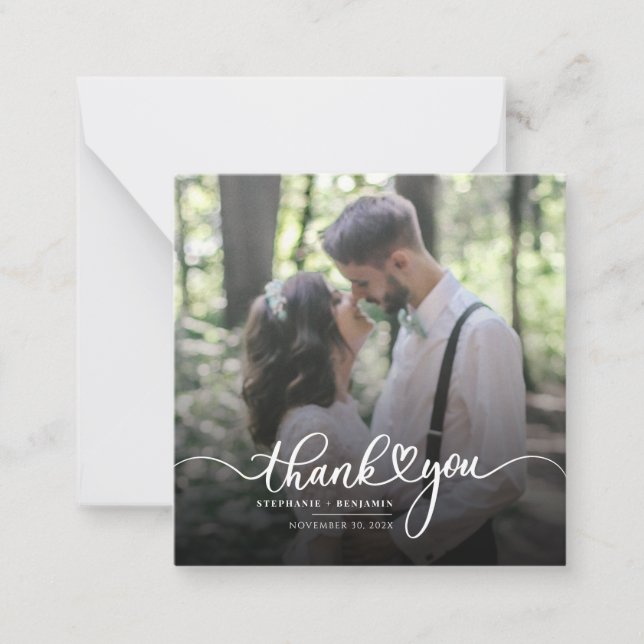 Elegant Photo Script Wedding Thank You Card (Front)