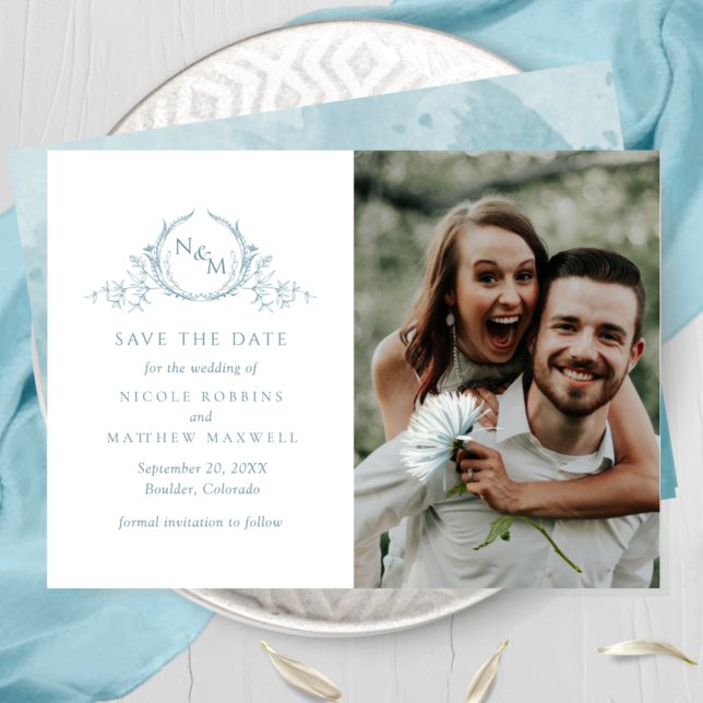 Elegant Photo Sea Glass Monogram Wedding Save The Date (Creator Uploaded)