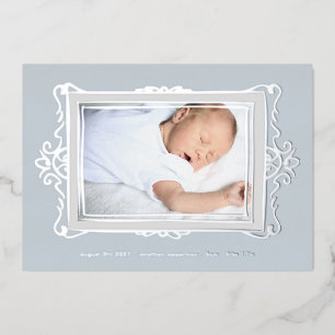 elegant photo silver foil frame baby Announcement