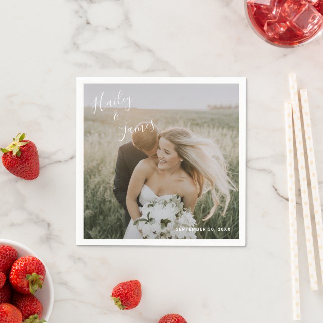 Elegant Photo Simple Handwritten Script Wedding Napkin (Insitu)
