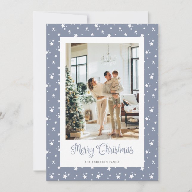 Elegant Photo Stars Merry Christmas Card (Front)