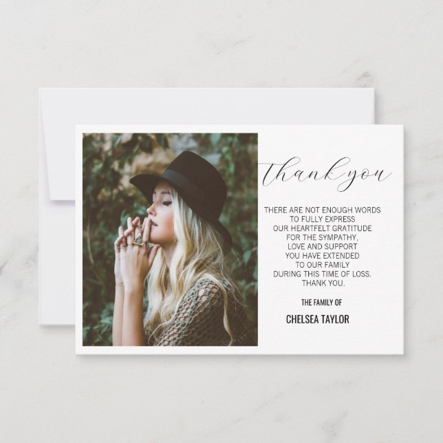 Elegant Photo Sympathy Funeral Personalised  Thank You Card (Front)