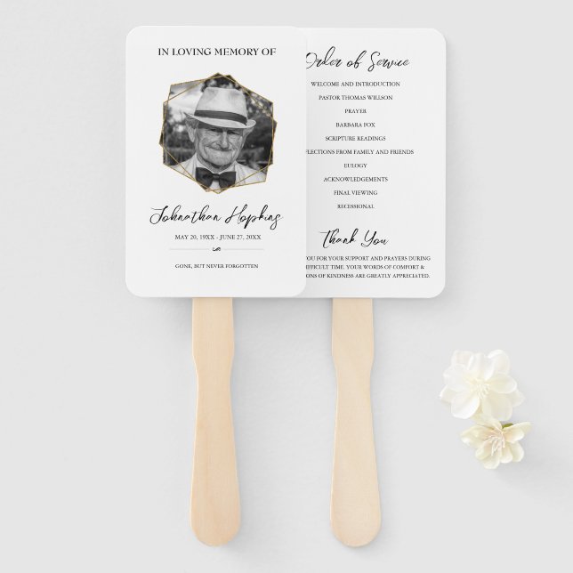 Elegant Photo Sympathy Memorial Funeral Program Hand Fan (Front and Back)