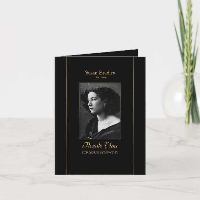 Elegant Photo Sympathy Thank You with gold piping (Front)