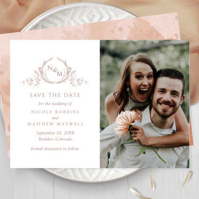 Elegant Photo Terracotta Monogram Wedding Save The Date (Creator Uploaded)