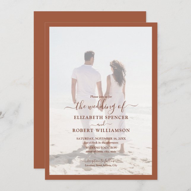 Elegant Photo Terracotta Wedding Invitation (Front/Back)