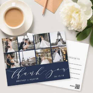 Elegant Photo Thank You Navy Blue Postcard