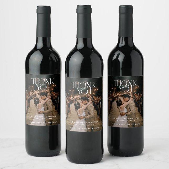Elegant Photo Thank You Wedding Wine Label (Bottles)