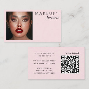 Elegant Photo Typography Blush Pink QR Code Makeup Business Card