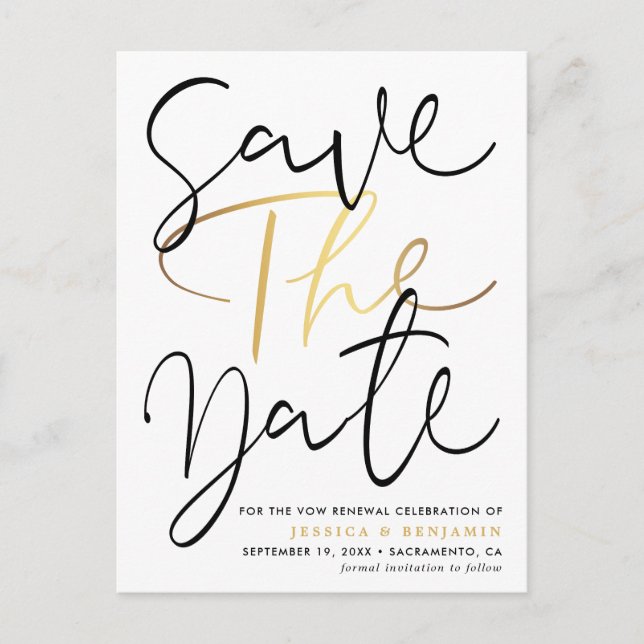 Elegant Photo Vow Renewal Save The Date Announcement Postcard (Front)
