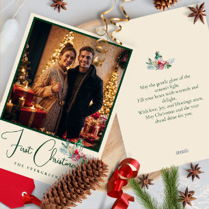 Elegant Photo Watercolor Pines Merry Christmas Holiday Card