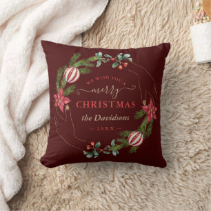 Elegant Photo We Wish You A Merry Xmas Wreath  Cushion