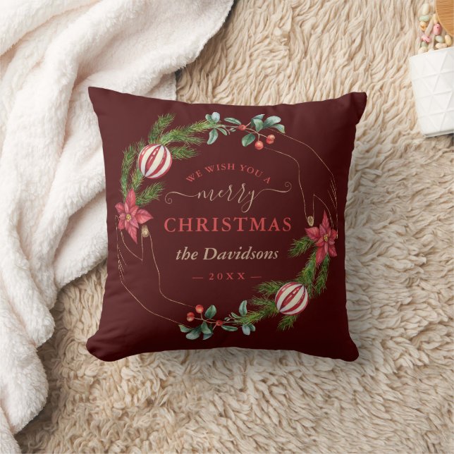 Elegant Photo We Wish You A Merry Xmas Wreath  Cushion (Blanket)