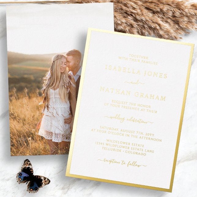 Elegant Photo Wedding (Elegant Modern Minimalist Photo Wedding Foil Invitation by Painted Paperie
)