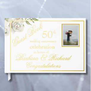 Elegant Photo Wedding Anniversary Party Gold Foil Guest Book