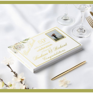 Elegant Photo Wedding Anniversary Party Gold Foil Guest Book