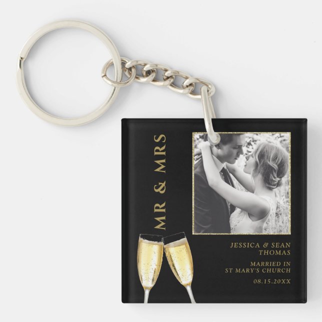 Elegant Photo, Wedding Champagne  Key Ring (Front)