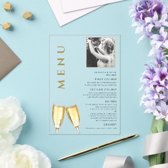 Elegant Photo Wedding Champagne Menu Acrylic Invitations (Insitu (Wedding))