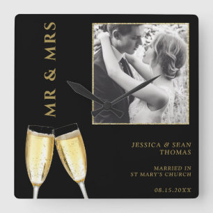 Elegant Photo, Wedding Champagne  Square Wall Clock