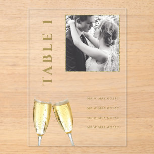 Elegant Photo Wedding Champagne Table Number