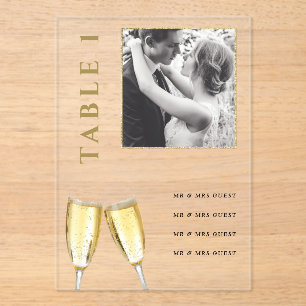 Elegant Photo Wedding Champagne Table Number