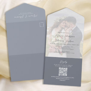 Elegant Photo Wedding Dusty Blue All In One Invitation