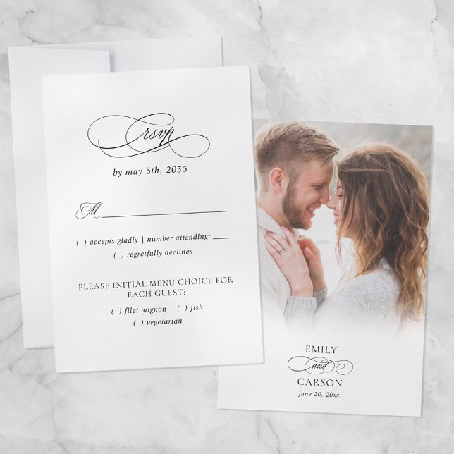 Elegant Photo Wedding Modern Meal Choice Names RSVP Card (Creator Uploaded)