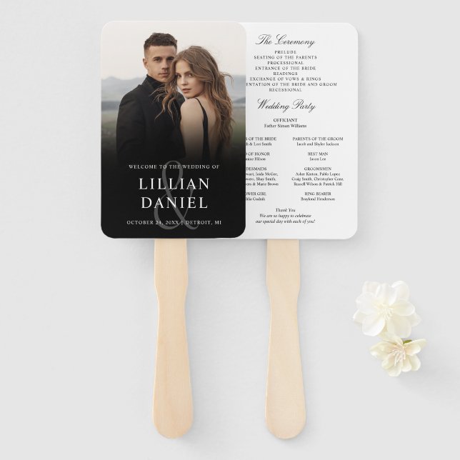 Elegant Photo Wedding Program Hand Fan (Front and Back)