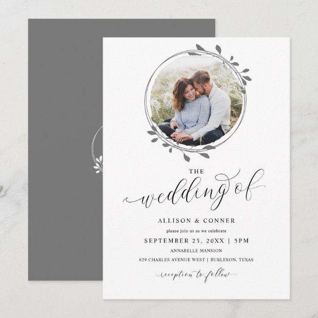 Elegant Photo Wedding Romantic Script Invitation (Front/Back)