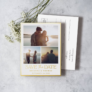 Elegant Photo Wedding Save the Date Gold Foil Invitation Postcard
