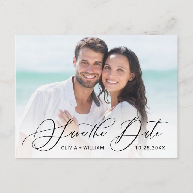Elegant PHOTO Wedding Save the Date Postcard (Front)