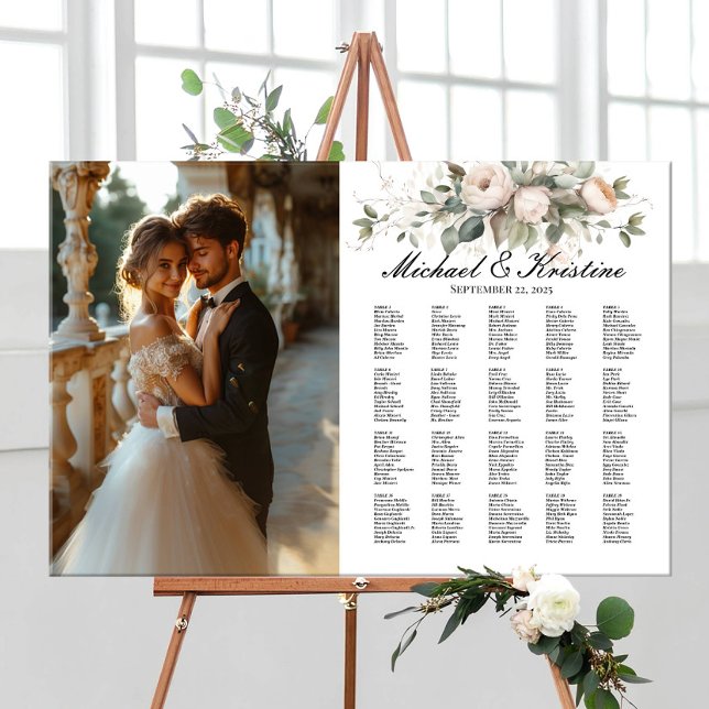 Elegant photo wedding seating chart, 20 tables poster (Creator Uploaded)