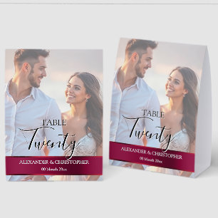 Elegant Photo Wedding Table Number Burgundy band