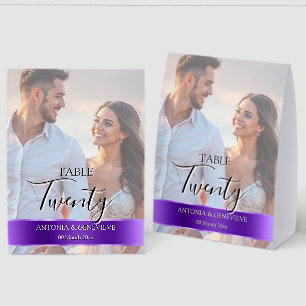 Elegant Photo Wedding Table Number Purple band