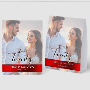 Elegant Photo Wedding Table Number Red band