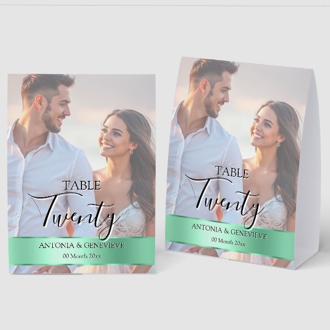 Elegant Photo Wedding Table Number Sage band (Front/Back)