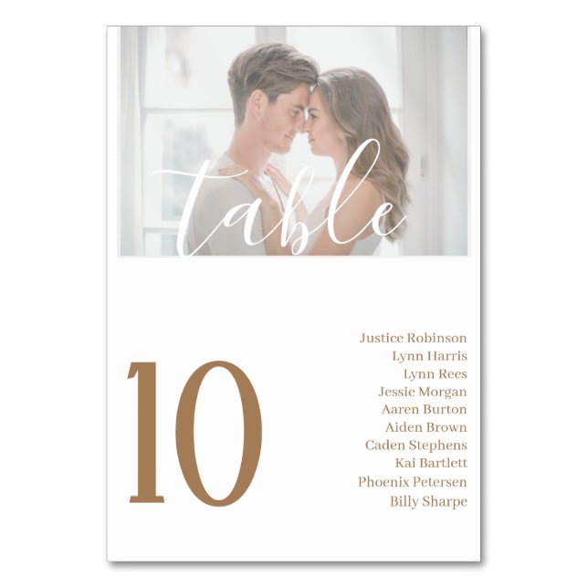 Elegant Photo Wedding Table White Table Number (Front)