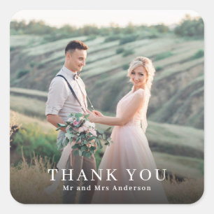 Elegant Photo Wedding Thank You Favour Square Sticker