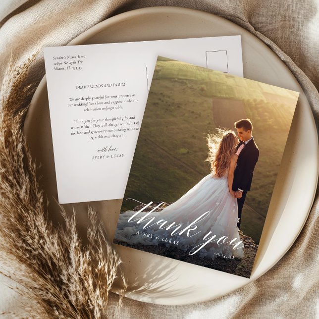 Elegant Photo Wedding Thank You  Postcard (Creator Uploaded)