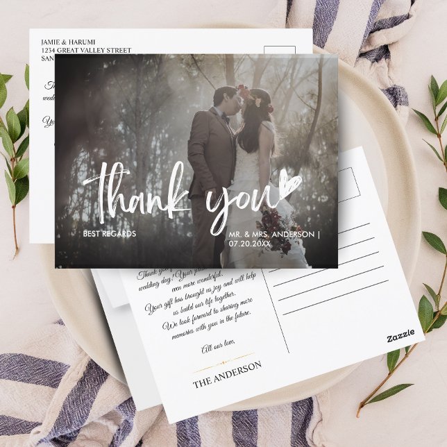 Elegant Photo Wedding Thank You Postcard (Elegant Photo Wedding Thank You Postcard)