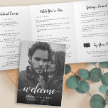 Elegant Photo Wedding Welcome Letter & Itinerary Tri-Fold Programme<br><div class="desc">Planning a destination wedding, or expecting lots of out of town guests? Share a welcome message for your wedding guests as well as an itinerary or schedule of the weekend's events, with this simple and elegant design in classic black and white that features your favourite engagement photo on the front....</div>