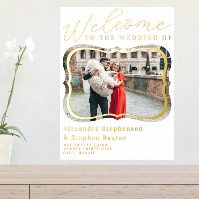 Elegant Photo Wedding Welcome Sign Gold Foil Print (In Situ (Entry Table))