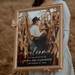 Elegant Photo Wedding Welcome Sign. Modern Script Poster